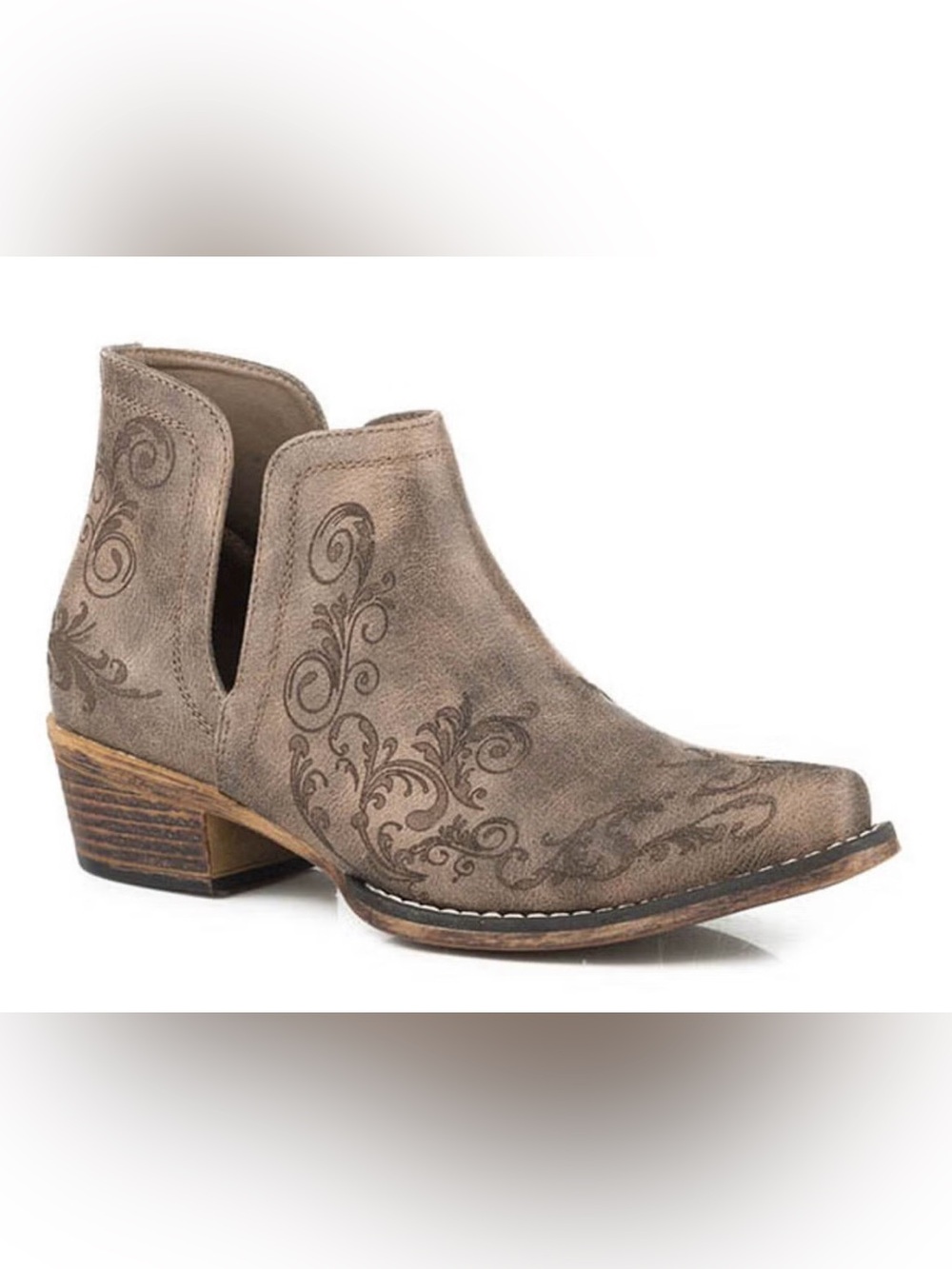 Roper Taupe Floral-Embossed Ankle Booties